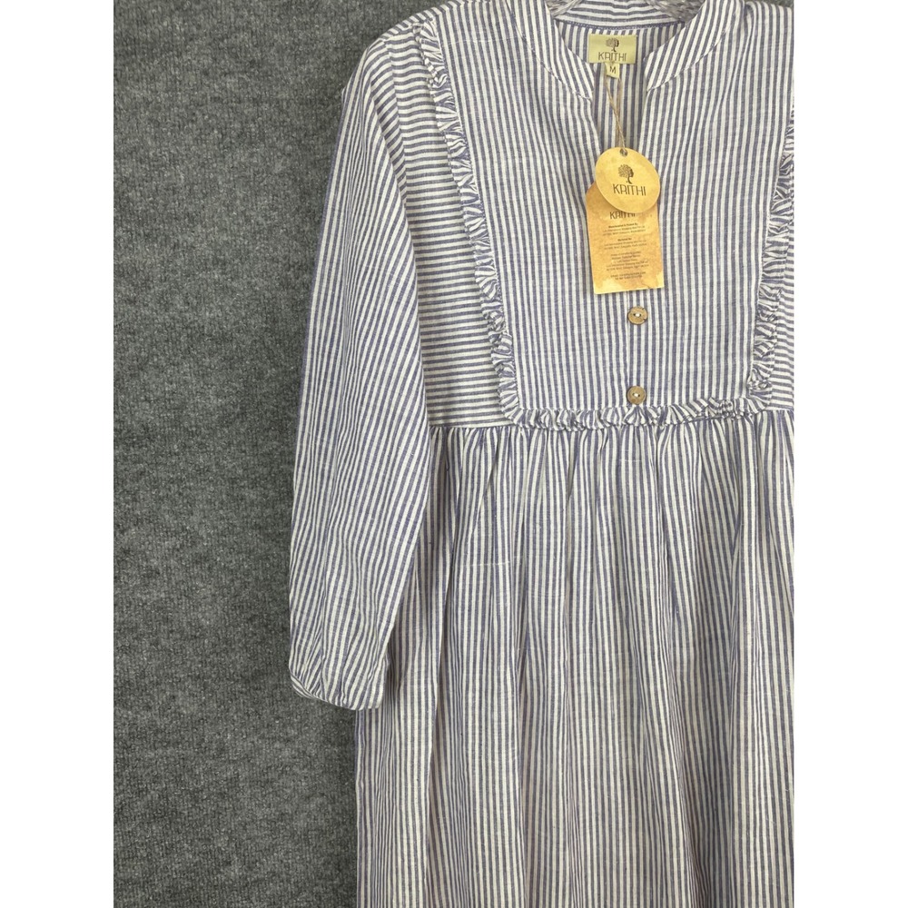 Krithi Maxi Dress Womens Size M Blue White Stripe NWT Handloom Ruffle Tiered - Picture 3 of 16
